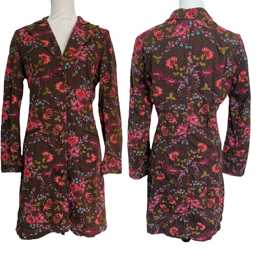 Johnny Was Brown Chrysanthemum embroidered coat